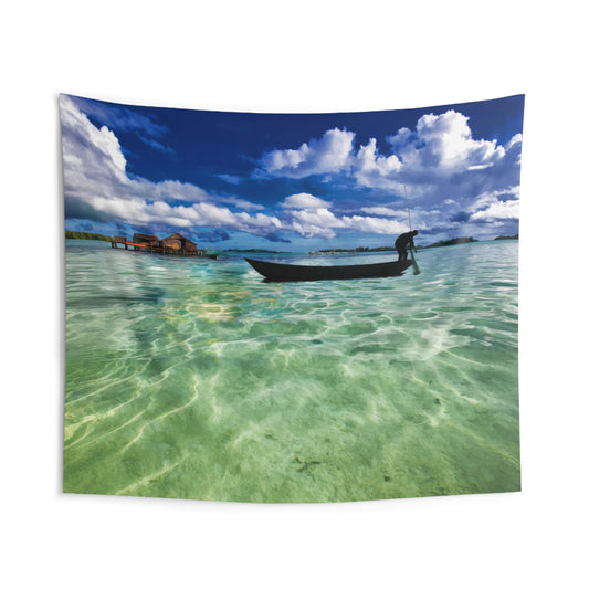 Fishing Man Boat Tapestry