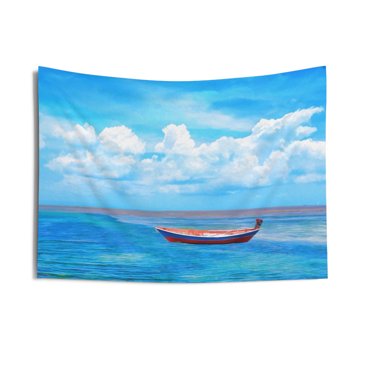 Blue Sea Boat Tapestry
