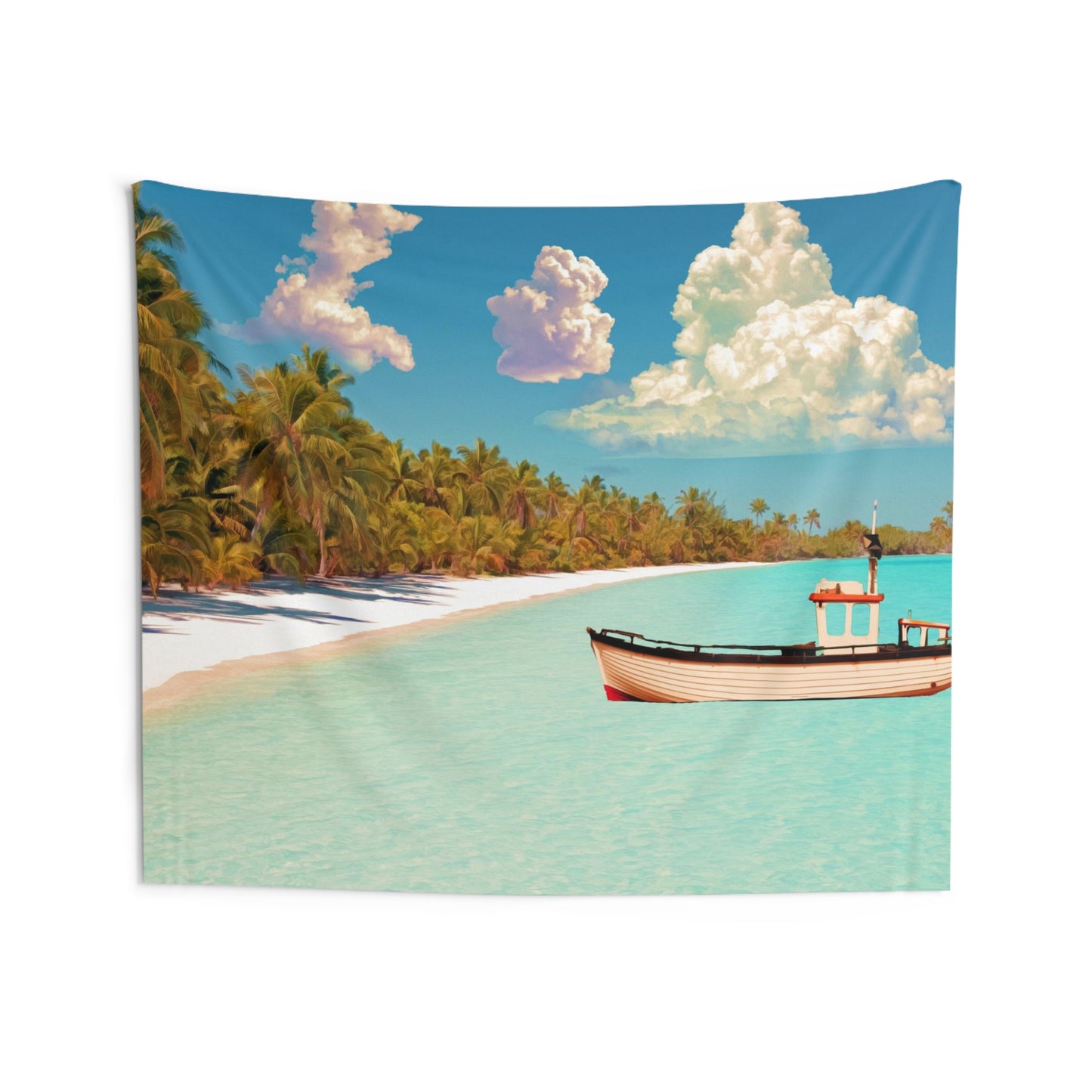 Coconut Trees and Boat Tapestry