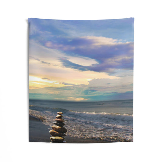 Stacking stones Beach Tapestry