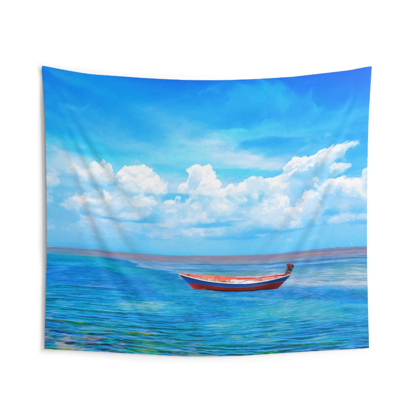 Blue Sea Boat Tapestry