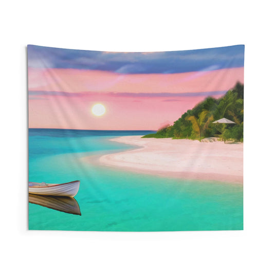Sun Fishing Boat Painting Tapestry