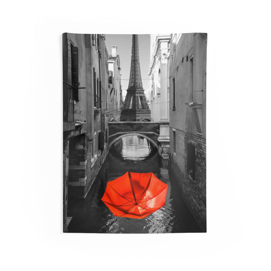 Red umbrella Eiffel tower View Tapestry