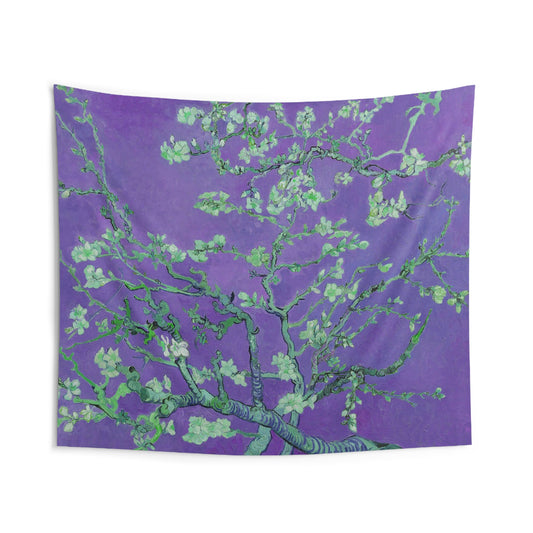 Van Gogh almond blossom Purple Tapestry