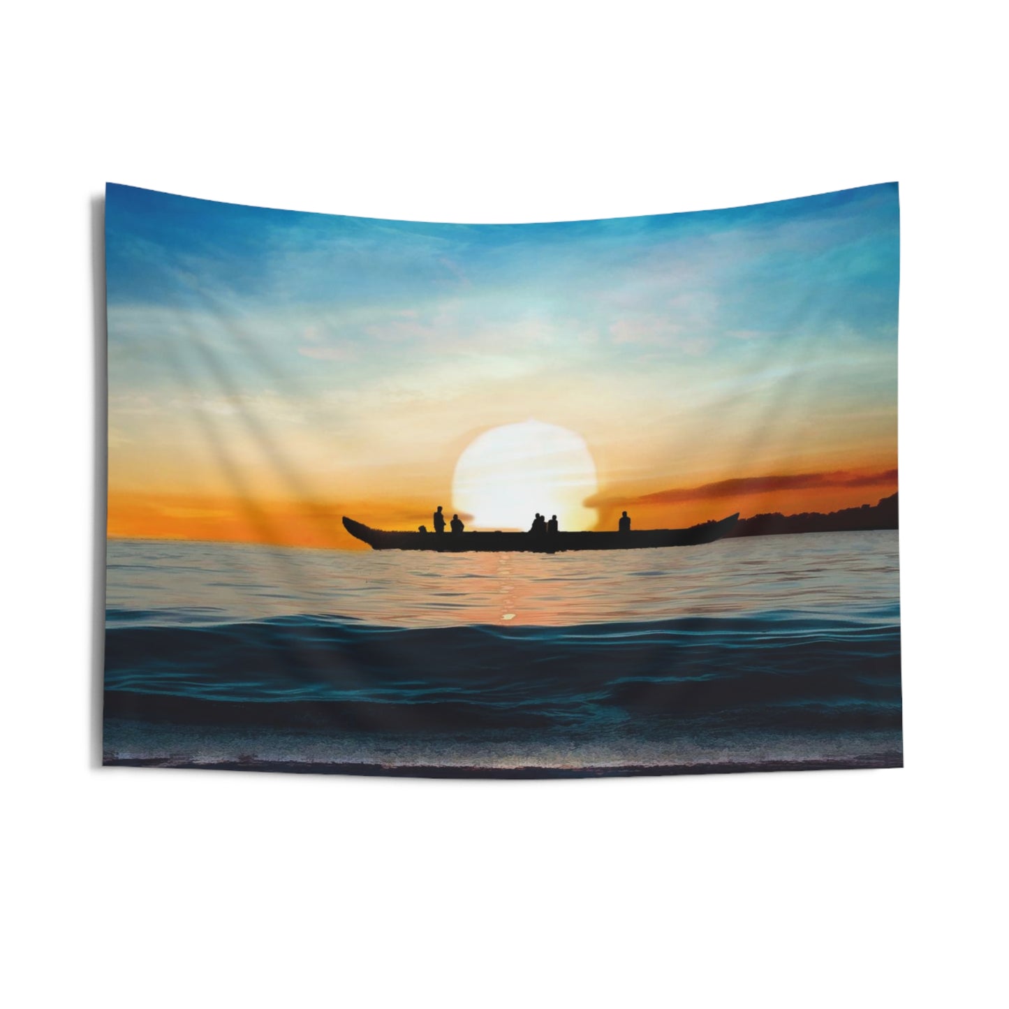 Boat And Sunset Tapestry