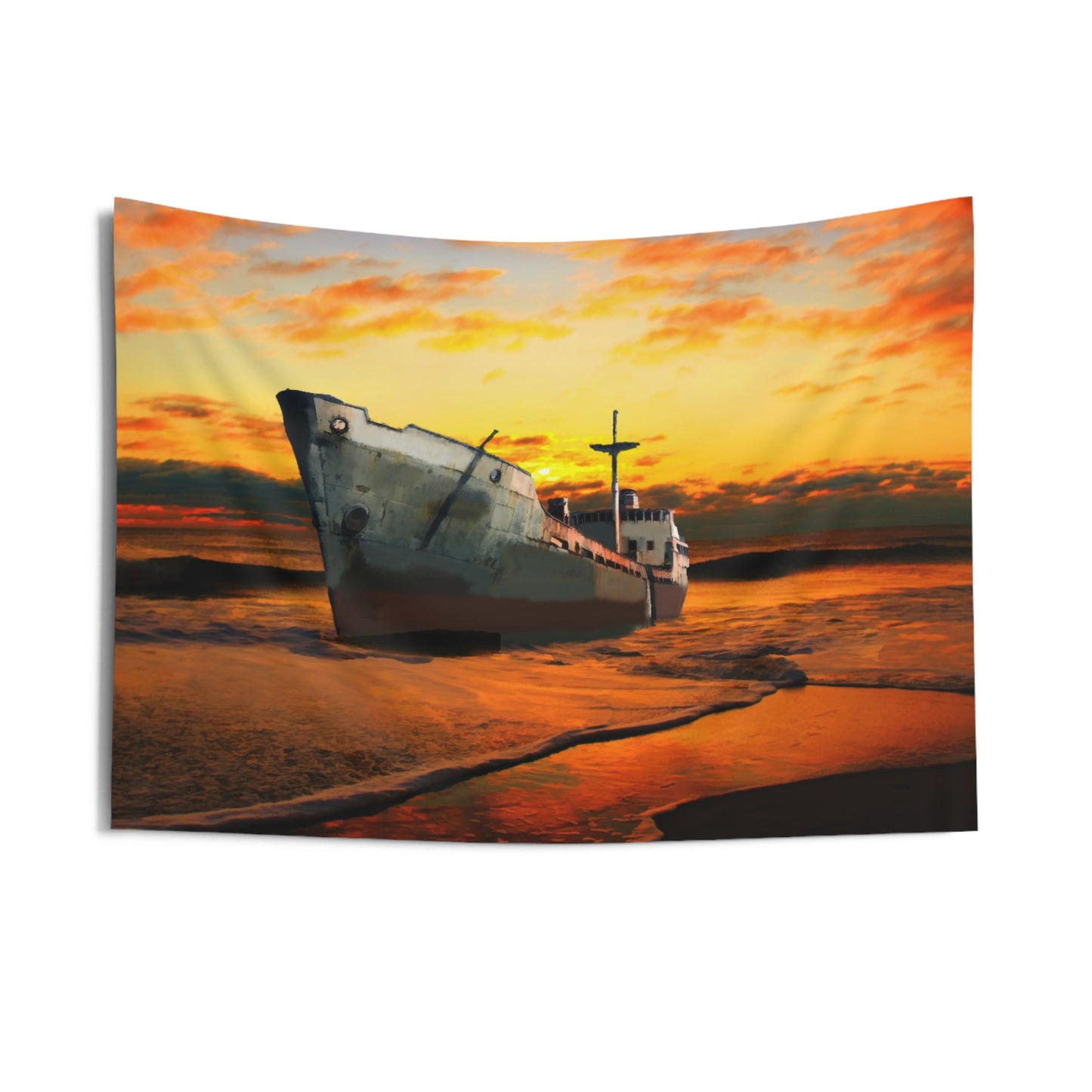 Ship Sunset Tapestry