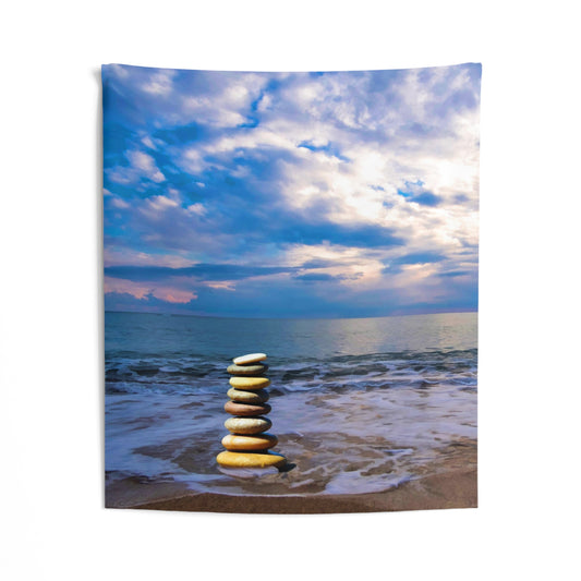 Stacking Stones Beach Tapestry