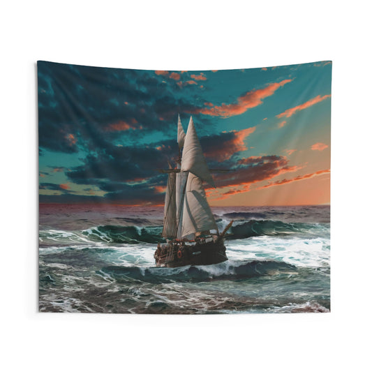 ship in storm Tapestry