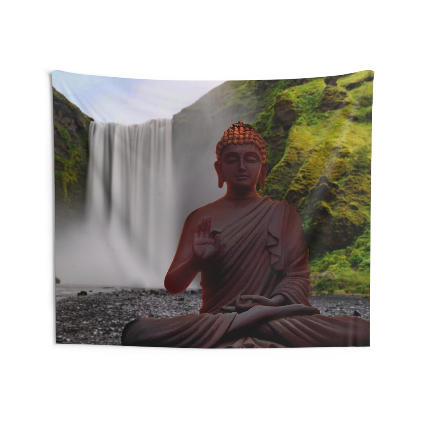 Buddha Meditation Pose Waterfall Tapestry