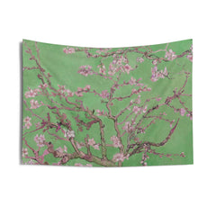 Van Gogh almond blossom Green Tapestry