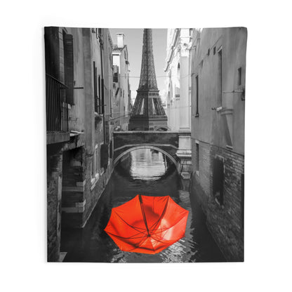 Red umbrella Eiffel tower View Tapestry