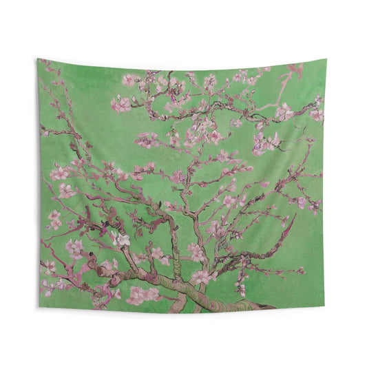 Van Gogh almond blossom Green Tapestry