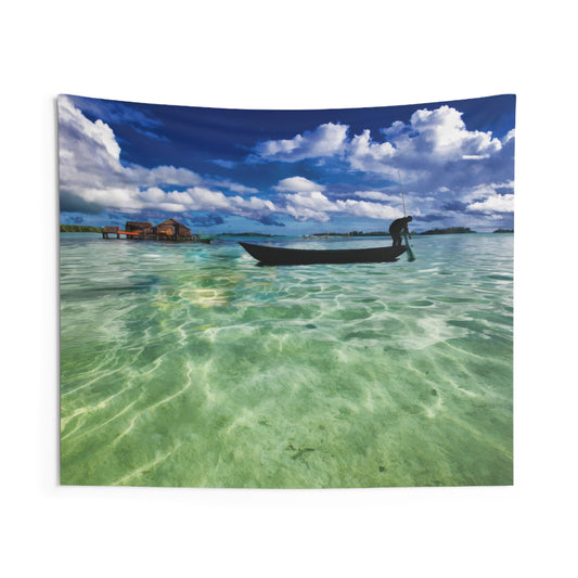 Fishing Man Boat Tapestry