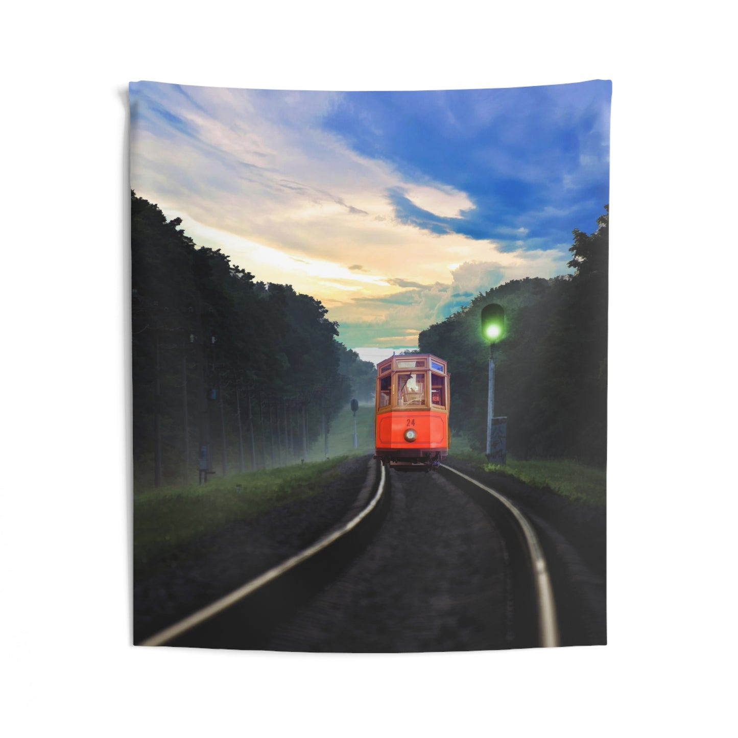 Vinatge train In forest Tapestry