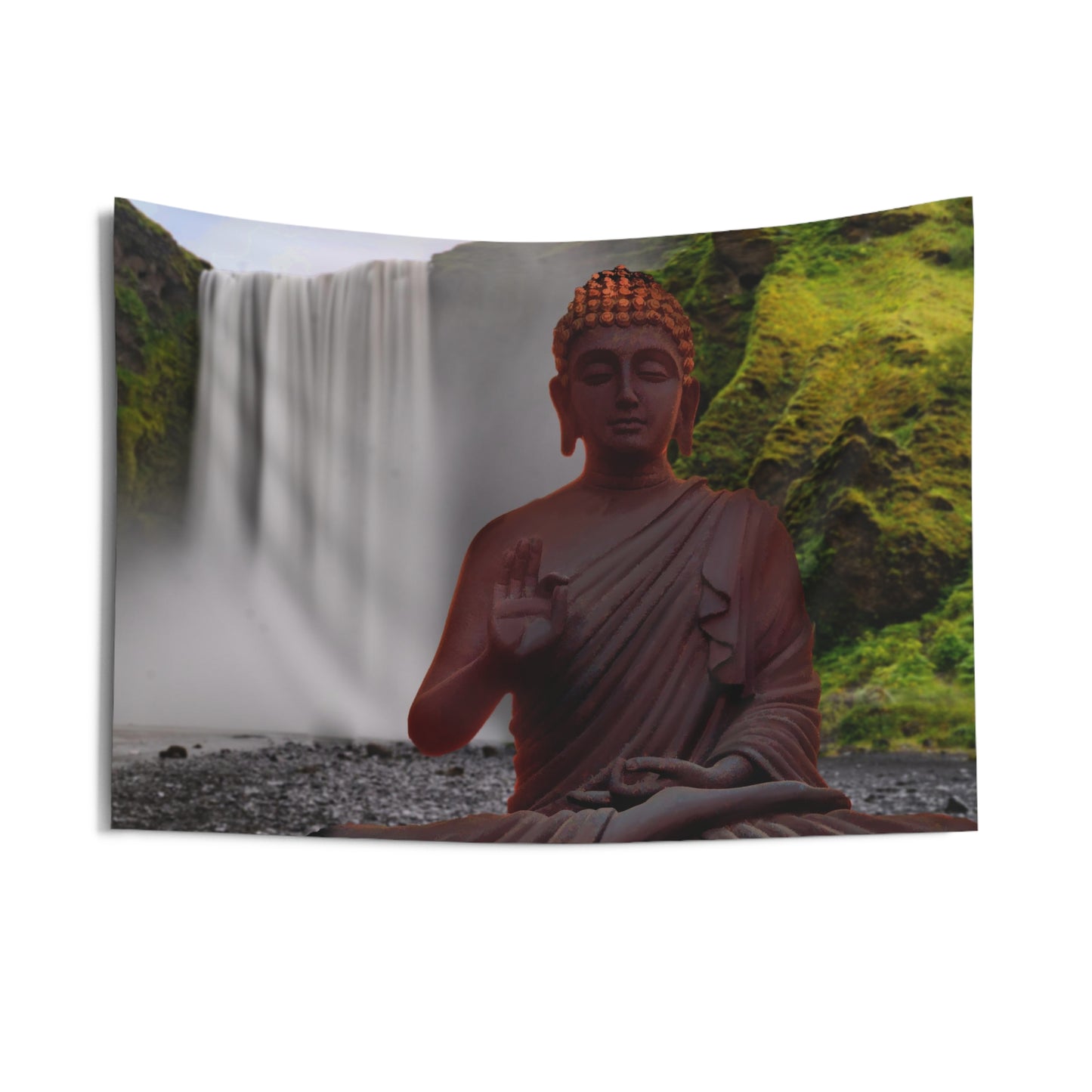 Buddha Meditation Pose Waterfall Tapestry