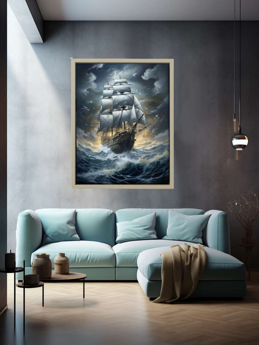 Sailing Ship In Storm Canvas Art Print