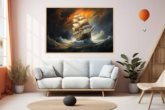 Storm Ship Art Canvas Art Print