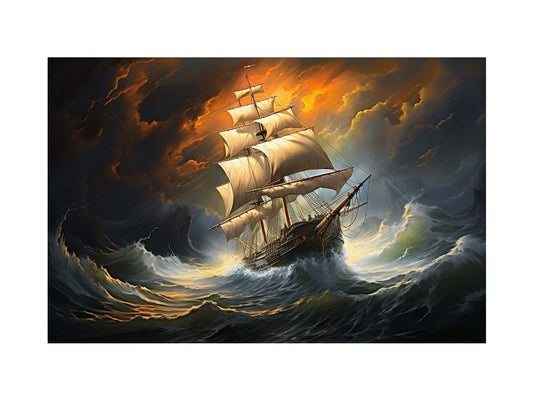 Storm Ship Art Canvas Art Print