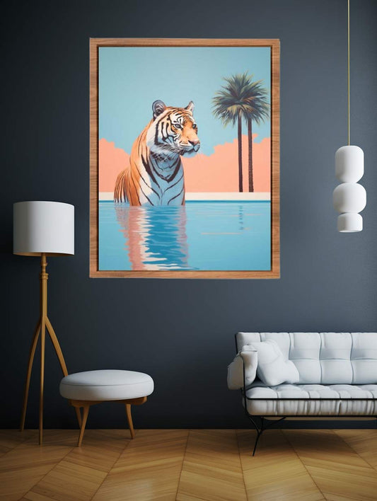 Tiger In Pool Poster Canvas Art Print