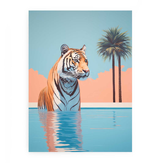 Tiger In Pool Poster Canvas Art Print
