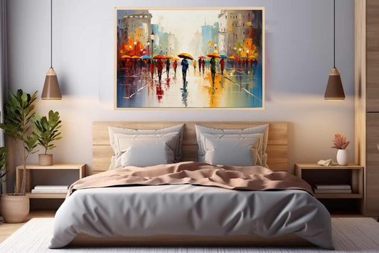 Colorful Umbrellas On The Street Canvas Art Print