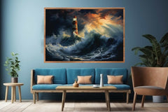 Lighthouse In Storm  Canvas Art Print