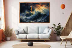 Lighthouse In Storm  Canvas Art Print