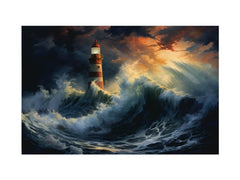Lighthouse In Storm  Canvas Art Print