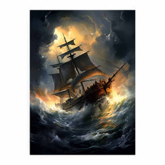Ship In Storm  Canvas Painting Print