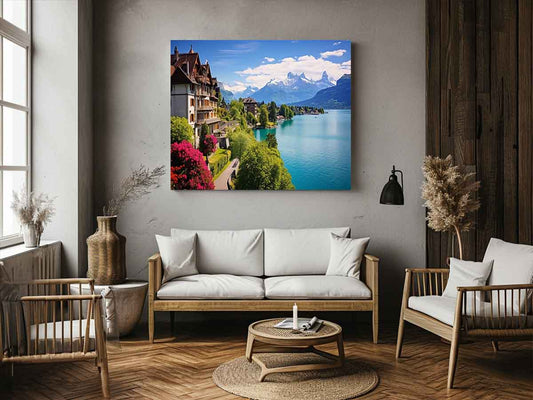 Swiss lake House  Canvas Art Print