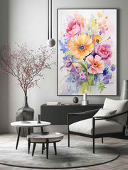 Watercolor Flowers  Painitng Canvas Art Print