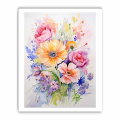 Watercolor Flowers  Painitng Canvas Art Print