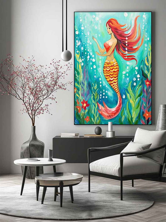 Underwater Mermaid  Canvas Painting  Print