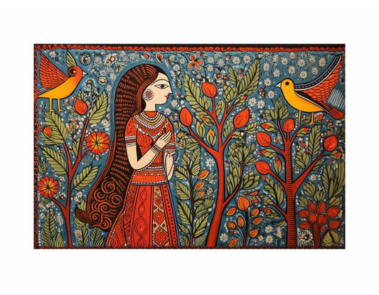 Madhubani Brids  Canvas Art Print