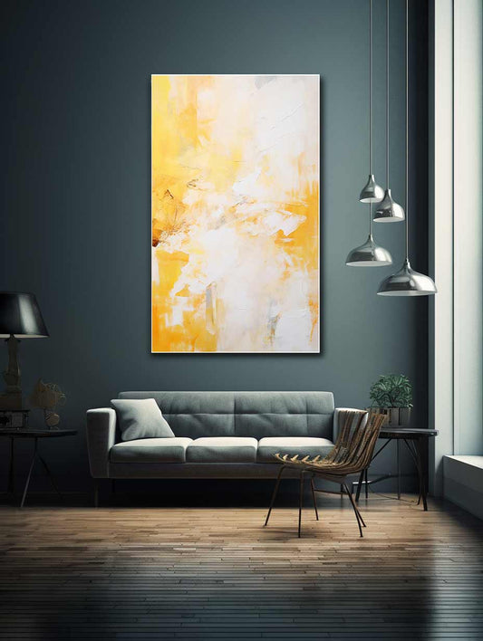 White Yellow Abstract Painting Canvas Art Print