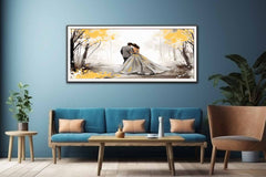 Couple Yellow Grey Art Painting Canvas Art Print