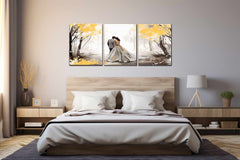 Couple Yellow Grey Art Painting Canvas Art Print