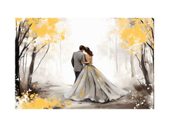 Couple Yellow Grey Art Painting Canvas Art Print