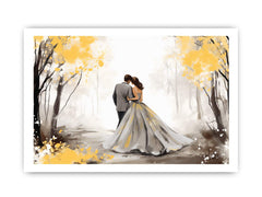 Couple Yellow Grey Art Painting Canvas Art Print