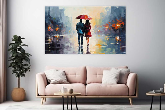 Man Woman Umbrella Art Painting Canvas Art Print