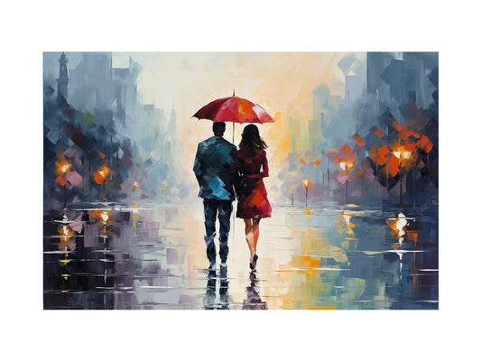 Man Woman Umbrella Art Painting Canvas Art Print
