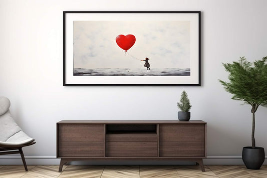 White Red Balloon Painting Canvas  Art Print