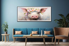 Pig Flower Modern Art Painting Canvas Art Print