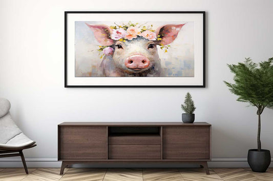 Pig Flower Modern Art Painting Canvas Art Print
