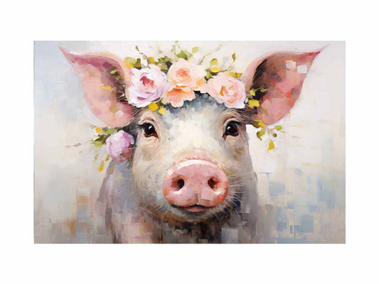 Pig Flower Modern Art Painting Canvas Art Print