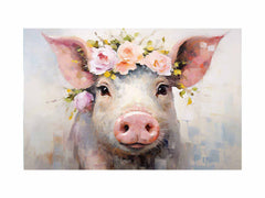 Pig Flower Modern Art Painting Canvas Art Print