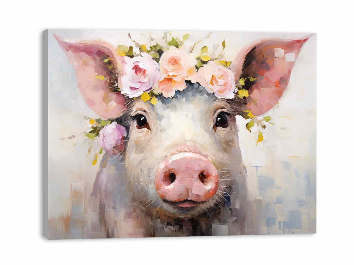 Pig Flower Modern Art Painting Canvas Art Print