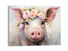 Pig Flower Modern Art Painting Canvas Art Print