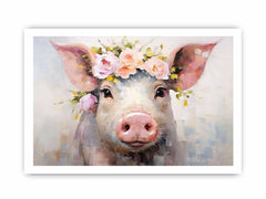 Pig Flower Modern Art Painting Canvas Art Print