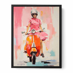 Modern Scooter Lady Art Canvas Painting  Print
